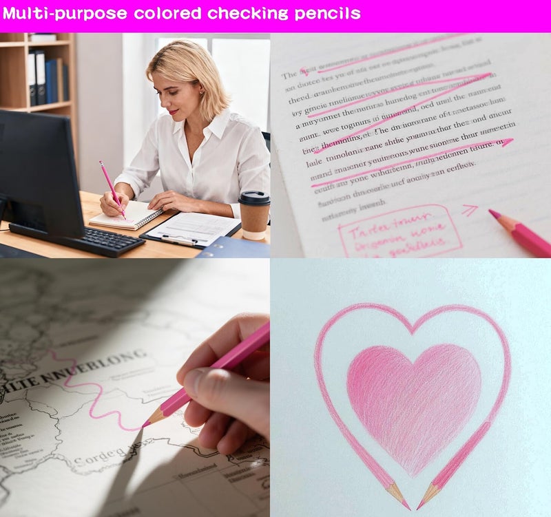 Adhere 25pcs Checking Pencils Erasable colored Pencils Pre-Sharpened #2 HB,for Checking Tests Grading,Map Coloring, editing Office Favors,including a Free sharpener. (Pink) - Image 5